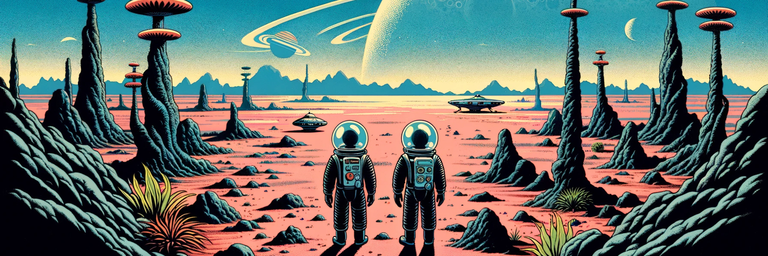 Retro-futuristic space scene